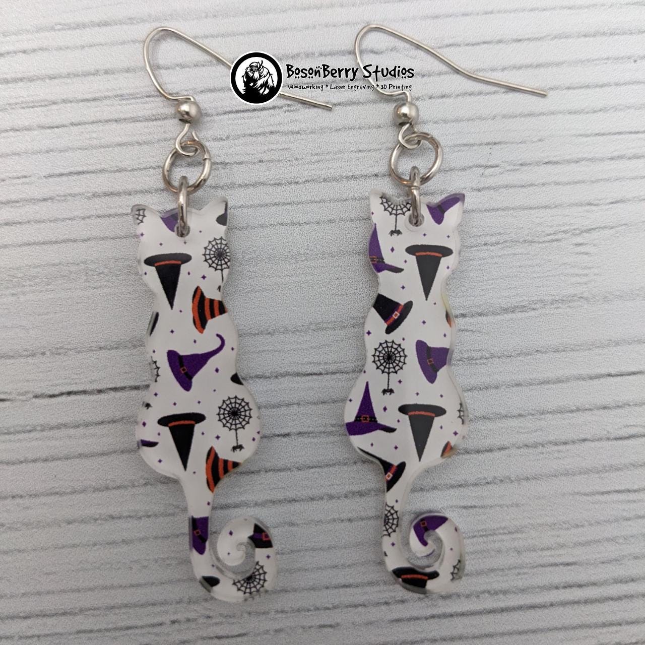 Acrylic "Halloween Hats and Spiders" Earrings-13 Designs | Witch Spooky Magic Cute Spell | Ghosts Cats Bones Skulls | Laser Cut