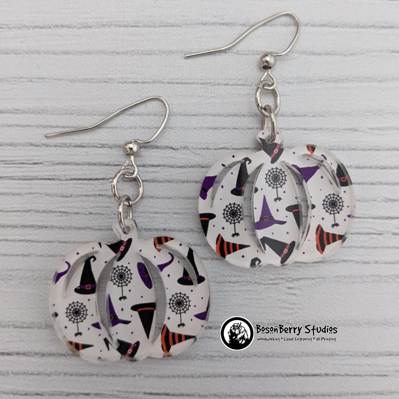 Acrylic "Halloween Hats and Spiders" Earrings-13 Designs | Witch Spooky Magic Cute Spell | Ghosts Cats Bones Skulls | Laser Cut