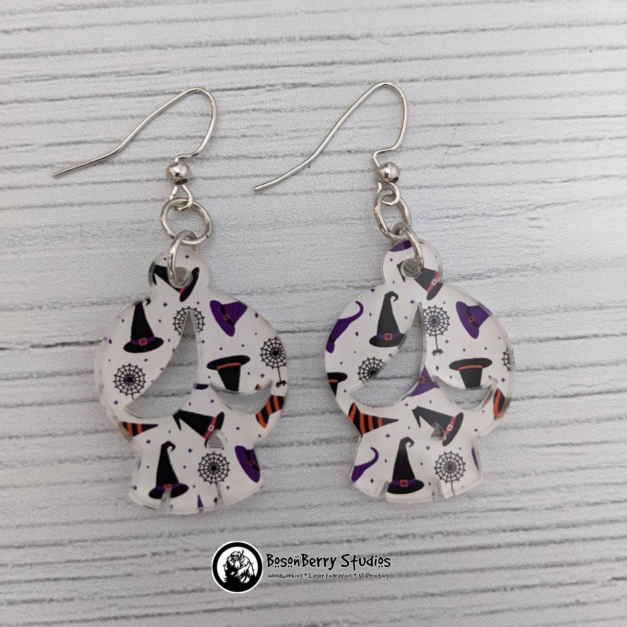 Acrylic "Halloween Hats and Spiders" Earrings-13 Designs | Witch Spooky Magic Cute Spell | Ghosts Cats Bones Skulls | Laser Cut
