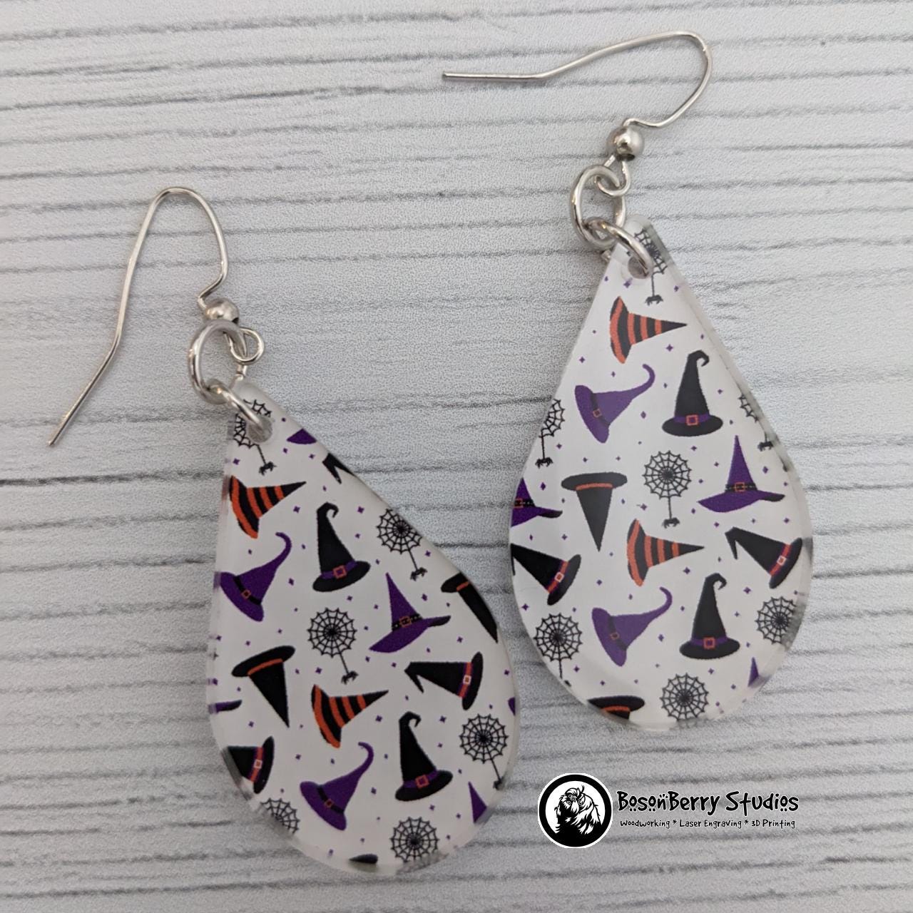 Acrylic "Halloween Hats and Spiders" Earrings-13 Designs | Witch Spooky Magic Cute Spell | Ghosts Cats Bones Skulls | Laser Cut