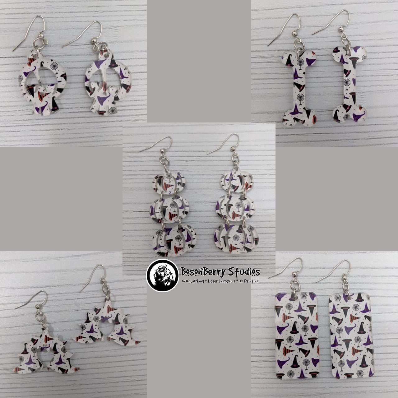 Acrylic "Halloween Hats and Spiders" Earrings-13 Designs | Witch Spooky Magic Cute Spell | Ghosts Cats Bones Skulls | Laser Cut