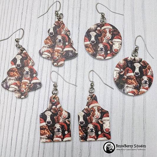 Christmas Cows Acrylic Earrings | Laser Cut | Santa Hats | Cute Holiday Jewelry | Animals
