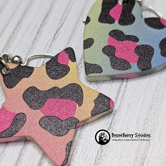 Rainbow Cheetah Acrylic Earrings | Laser Cut | Animal Print | Bright | 90s | Retro