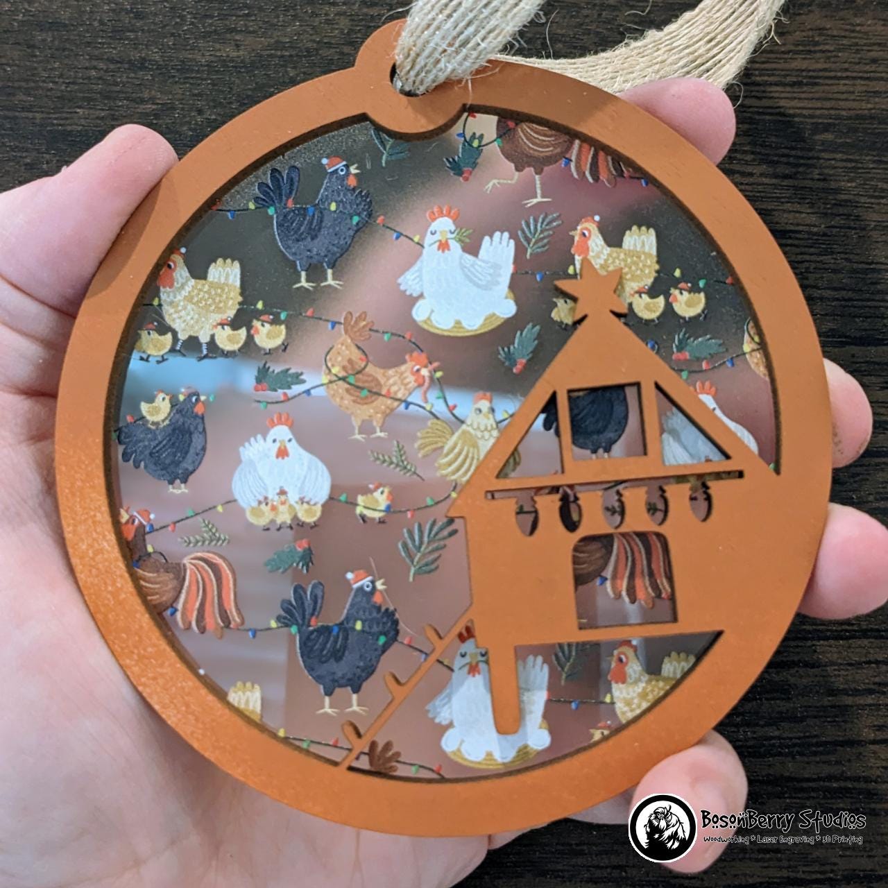 Frosted Christmas Chickens Ornament | Décor Holiday Gift | Farm | Barnyard | Coop |