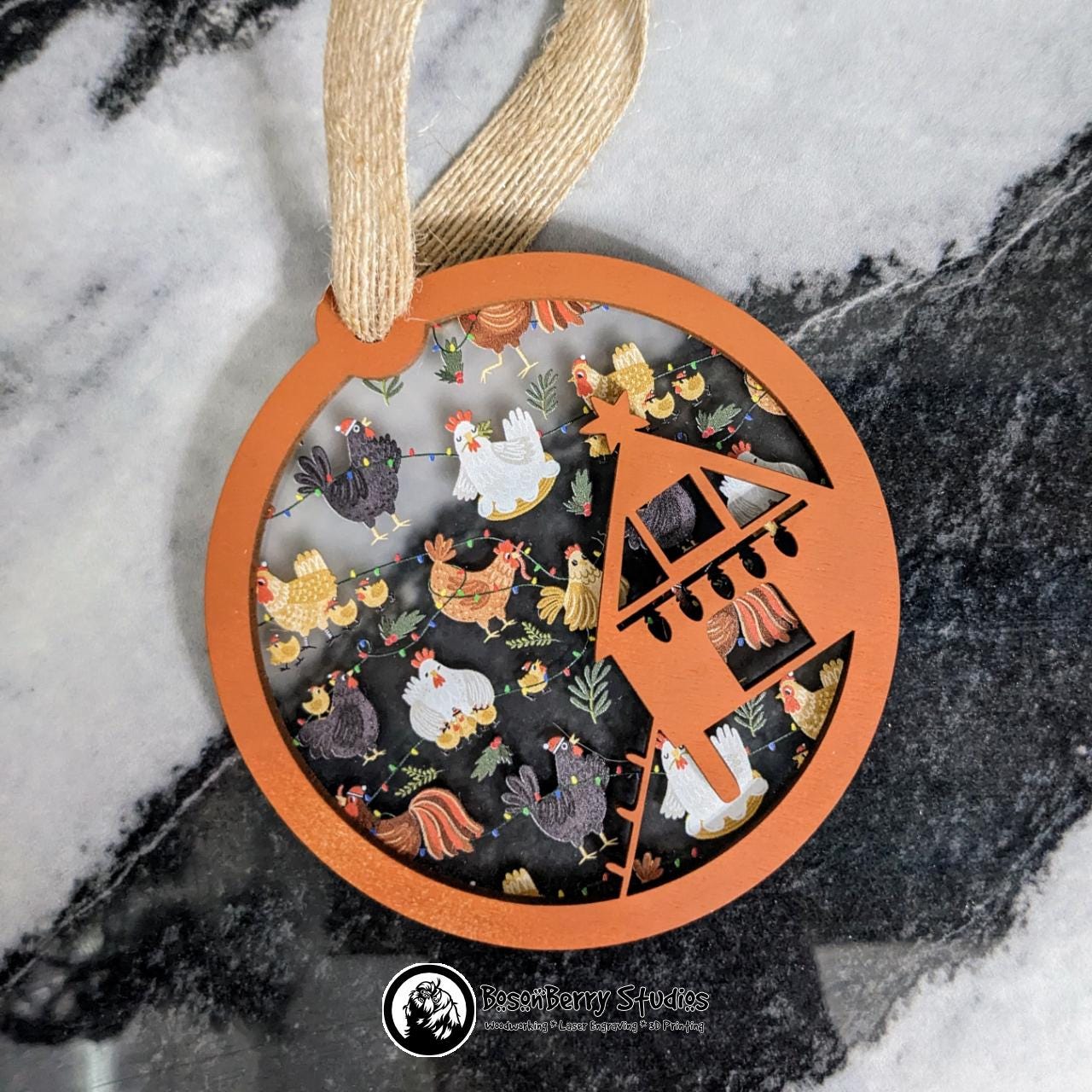 Frosted Christmas Chickens Ornament | Décor Holiday Gift | Farm | Barnyard | Coop |