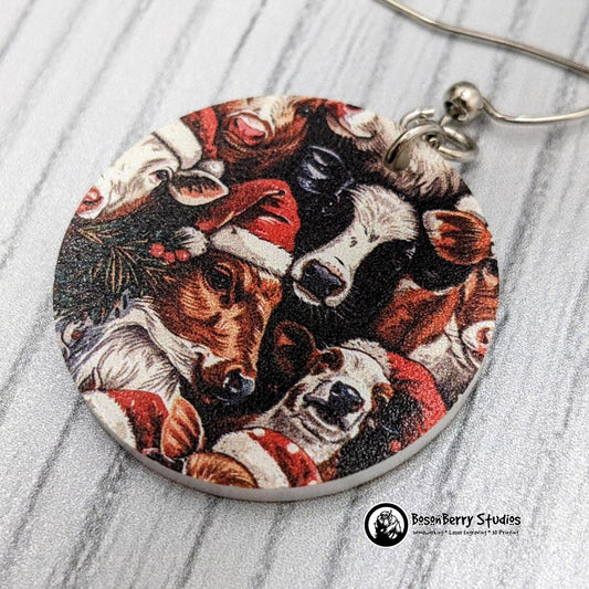 Christmas Cows Acrylic Earrings | Laser Cut | Santa Hats | Cute Holiday Jewelry | Animals
