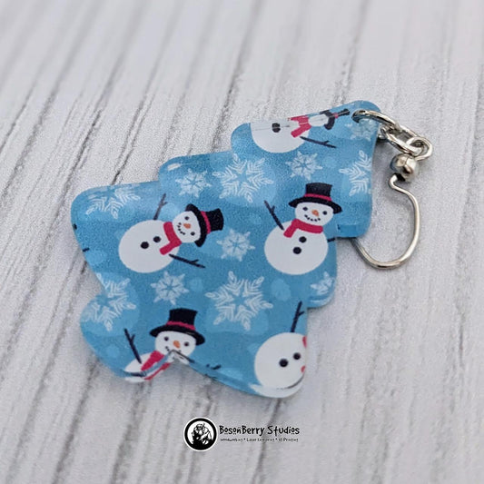 Blue Snowmen Acrylic Earrings | Laser Cut | Frosty | Cute Holiday Jewelry |
