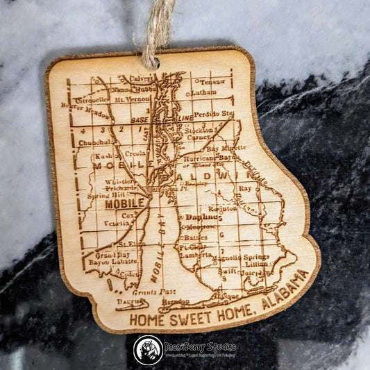 Old Mobile Baldwin Map Christmas Ornament | Lower Alabama Bay | Décor Holiday Gift | Gulf Coast | Grand Bay Daphne Fairhope Saraland Shores