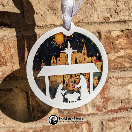 Bethlehem Nativity Christmas Ornament | Décor Holiday Gift | Suncatcher | Christian | Religious | Manger Scene