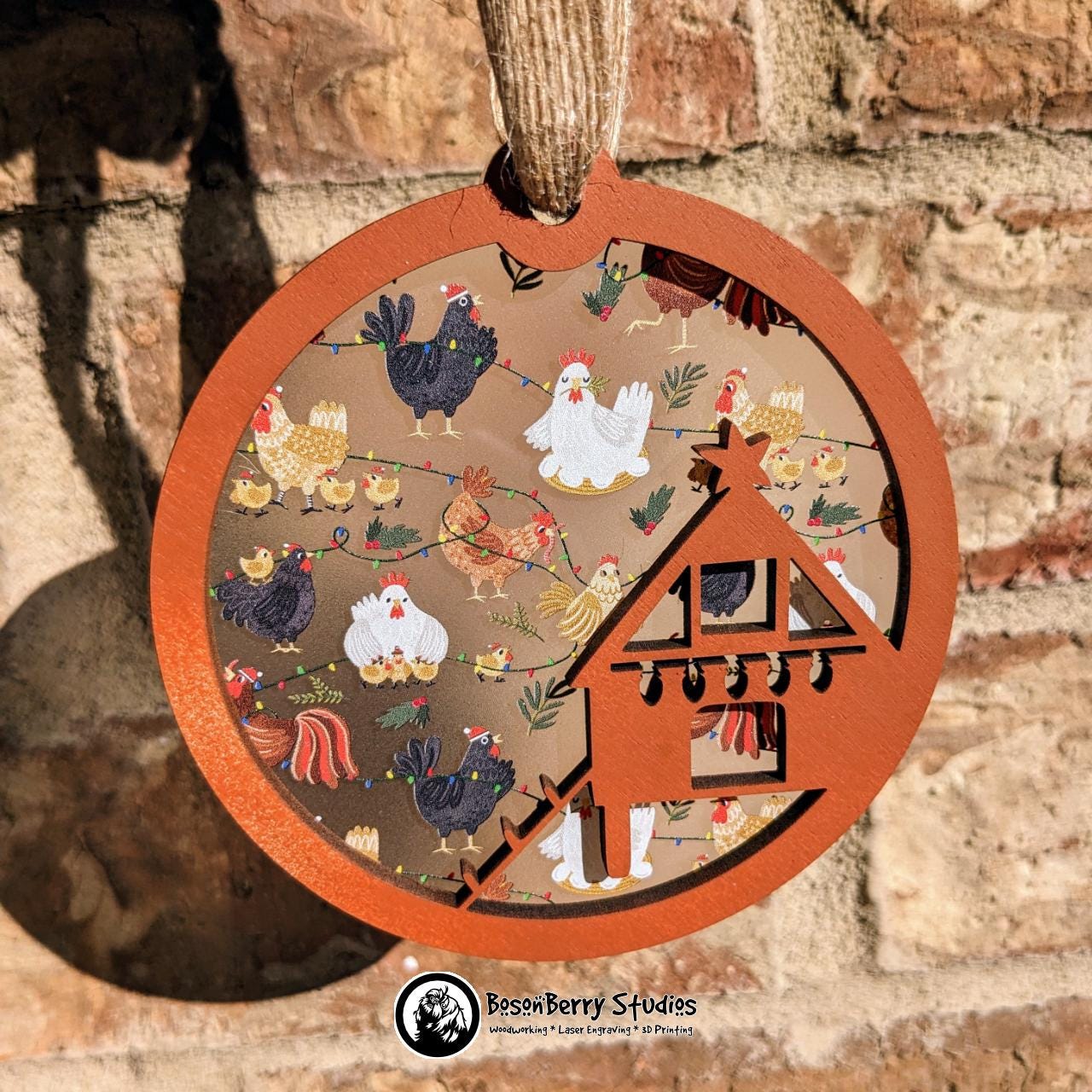 Frosted Christmas Chickens Ornament | Décor Holiday Gift | Farm | Barnyard | Coop |