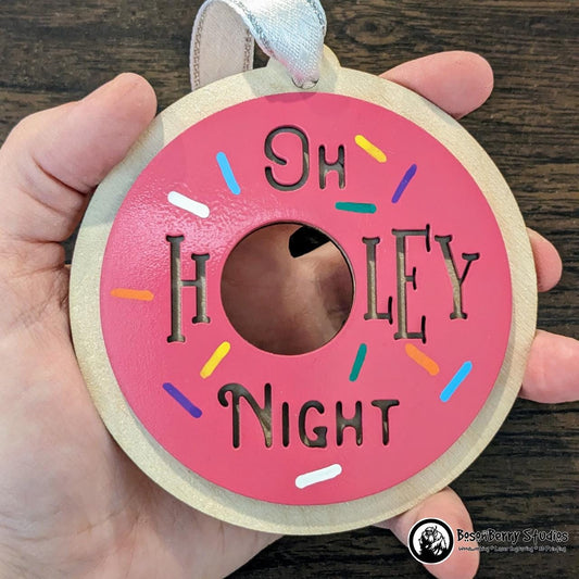 O Holey Night Doughnut Ornament | Décor Holiday Gift | Pastry | Pink | Puns | Dad Jokes | Funny Gift Present